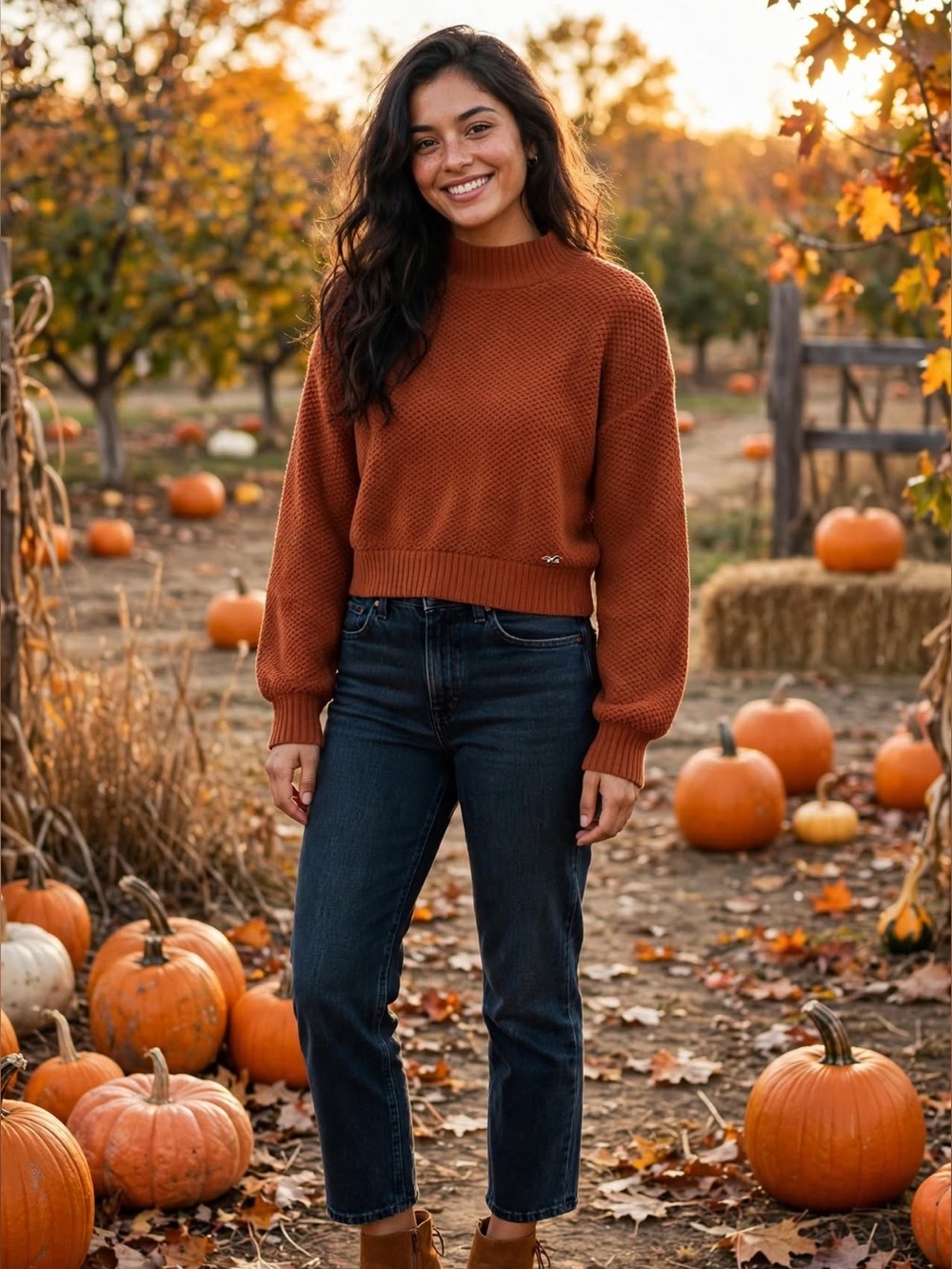 Hollister Rust Orange Cropped Textured Knit Turtleneck Sweater S